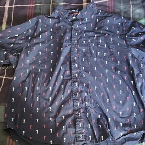 Mens Navy Button Down With Seahorse Pattern